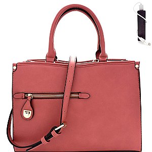 Multi-Compartment Structured Satchel with Portable Charger  F0239C-LP