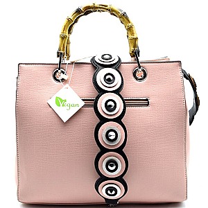 HG0037-LP Stud and Multi-colored Circle Accent Strap Bamboo Satchel