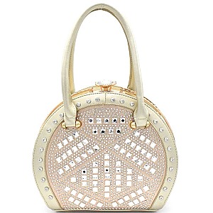 HY1820-LP Rhinestone Jewel-Top Round Frame Satchel