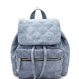 JY0159-LP Quilted Drawstring Flap Backpack