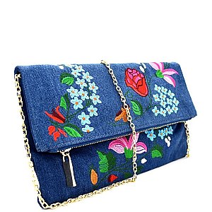 JY0168-LP Flower Embroidery Fold-Over Clutch