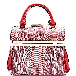 L63121-LP Snake Print Patent Frame Boutique Satchel