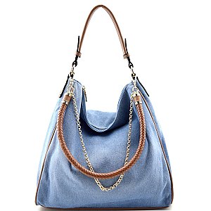 LB085-LP Woven Rope and Chain Decorated Denim Hobo