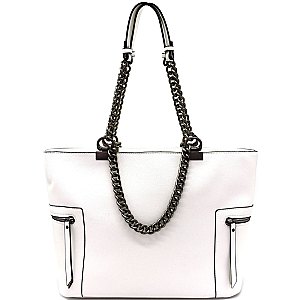 LD096-LP Pewter-Tone Hardware Chain Accent Shopper Tote