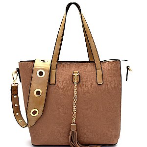 LF123-LP Two-Faced Color Block Tassel Accent 2 in 1 Tote