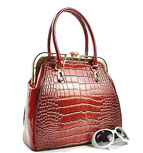 CROC Print Diamond Top Kiss Snap Satchel