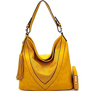 LH0801W-LP Tassel Accent Perforated Hobo Wallet SET