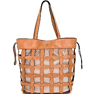 LHU018-LP Linen Layered Woven Large Bucket Tote