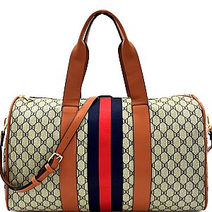 Center Stripe Accent Monogram Duffel Bag with Portable Charger MH-LHU109C