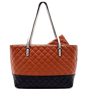 [S]LI3369-LP Quilted Colorblock Shopping Tote SET