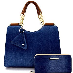 [S]LL015D-LP Two-Tone Denim Satchel SET with Wallet