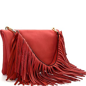LY081-LP Fringed Strap Accent 3-Way Cross-body Shoulder Bag