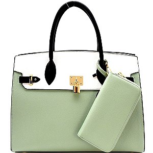 MS1309CS-LP  Padlock Accent 2 Tone Oversized Structured Satchel Set