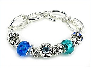 OB02351ASBLU Multi Bead String Bracelet Blue