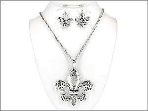 OS02277ASCRY Fleur De Lis Necklace W/Earrings