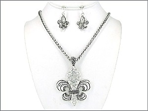 OS02439ASCRY Fleur De Lis Necklace W/Stone Set
