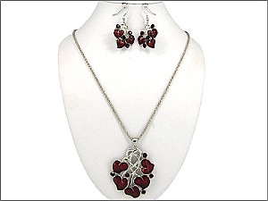 OS02829RDRED HEARTS NECKLACE 18" SET