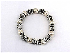 OB03122ASCRM PEARL STRETCH BRACELET W/STONE