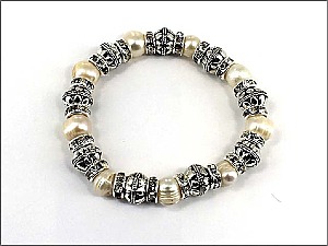 OB03124ASCRM PEARL STRETCH BRACELET W/STONE