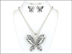 OS02276ASCRY Butterfly Necklace W/Earrings