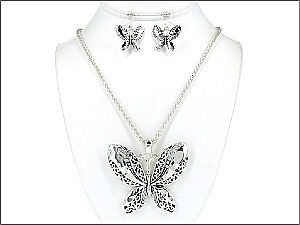 OS02276ASCRY Butterfly Necklace W/Earrings