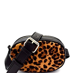 QUILTED LEOPARD PRINT FELT-SUEDE FANNY PACK