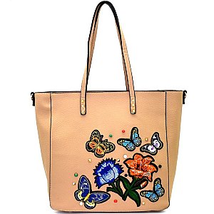 PC1275-LP Flower and Butterfly Embroidery Tote