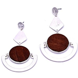 PE1401-LP Metal Wood Geometric Statement Earring
