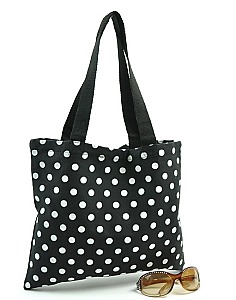 Black White Polka Dot Canvas shopping Bag