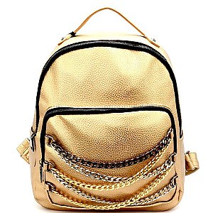 PP6478-LP Chain Accent Front Pocket Fashion Backpack