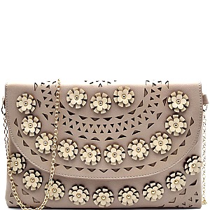 PPC5408-LP Flower Embellished Laser-Cut Detail Clutch