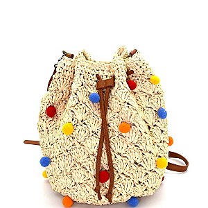 PPC5512-LP Colorful Puff Ball Accent Bohemian Shoulder Bag