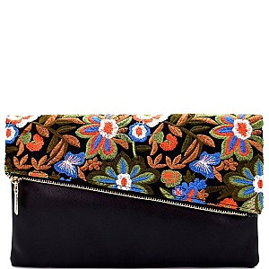 PPC5513-LP Flower Embroidery Fold-Over Clutch
