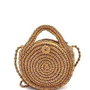 Circle Patterned Woven Straw Bohemian Round Cross Body MH-PPC6184