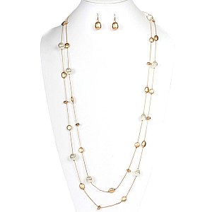 PS1294 -LP Metal and Acrylic Bead Long Necklace SET