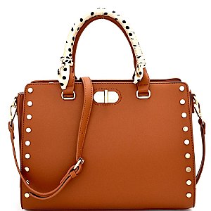 PS1591-LP Studded Polka-Dot Scarf Wrapped Handle Satchel