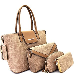 [S]PW1371-LP  Textured 5 in 1 Tote SET with Key Wallet
