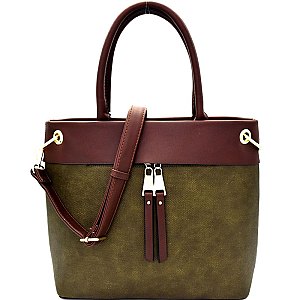 PW1374-LP  Zipper Accent Textured Two-Tone Tote