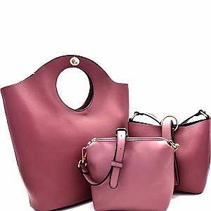 Cut-Out Handle Accent 3 in 1 Satchel Value SET  MH-QW1892