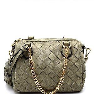 S87180-LP Tassel Accent Woven Detail Small Boston Satchel