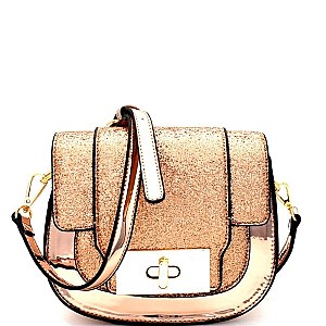 S87323-LP Glittered Flap Metallic Saddle Bag