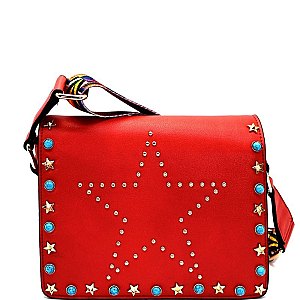 SD6079-LP Studded Star Accent Shoulder Bag with Tribal Aztec Strap