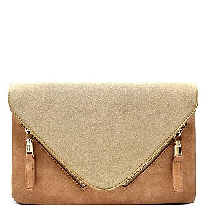 SL1134-LP  Zipper Accent Envelope Crossbody Clutch