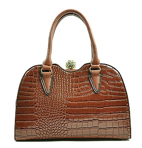 Jewel Top Rhinestone Metal Framed Alligator Satchel - Designer Like