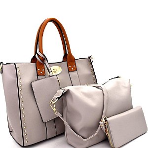 V3-6747-LP Turn-Lock Studded Two-Tone 4 in 1 Large Tote Value SET
