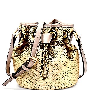 WE0022-LP Sequins Embellished Drawstring Bucket Bag