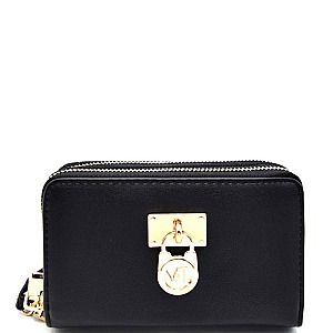 WP1207-LP Padlock Accent Small Double Zipper Wristlet Wallet