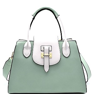 WS1112-LP Hardware Accent Two-Tone Flap Satchel