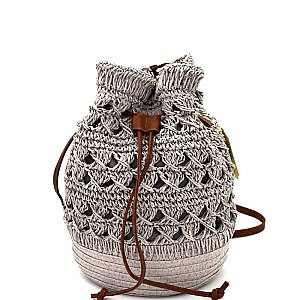 XM0001-LP Knitted Straw Drawstring Bohemian Bucket Bag