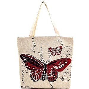 YM1198-LP Butterfly Print Canvas Shopper Tote